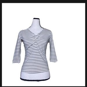 Tamari Ivory Navy Stripe V-Neck Cinched Front Size XS Knitted Blouse